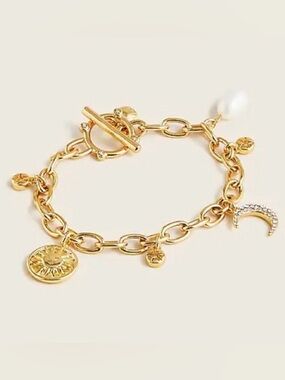 J. Crew Bracelet in Gold-Plate with Soleil and Freshwater Pearl Charms. New!
